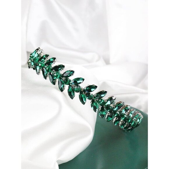 Green Rhinestone Headband Wedding Tiaras for Brides and Women